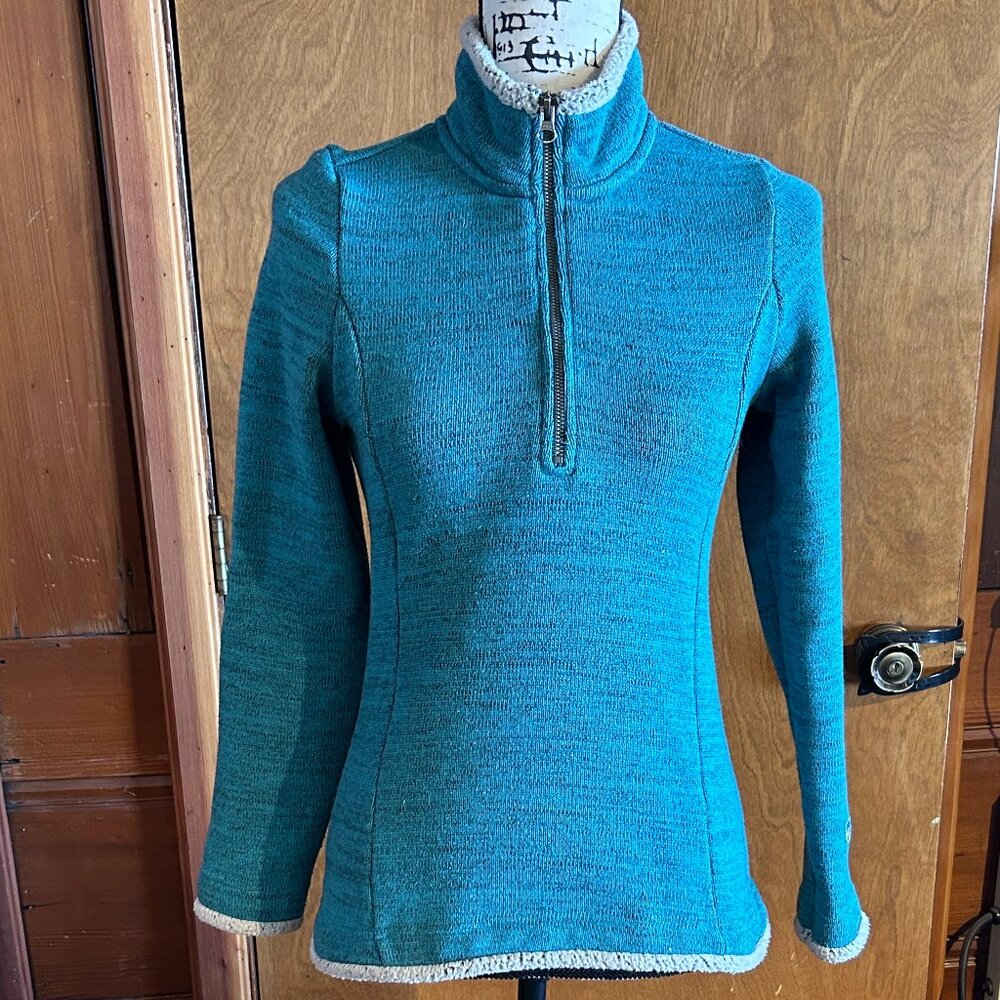 KÜHL Quarter-Zip Pullover Sweater, Teal Green with Marled Effect, Sz XS